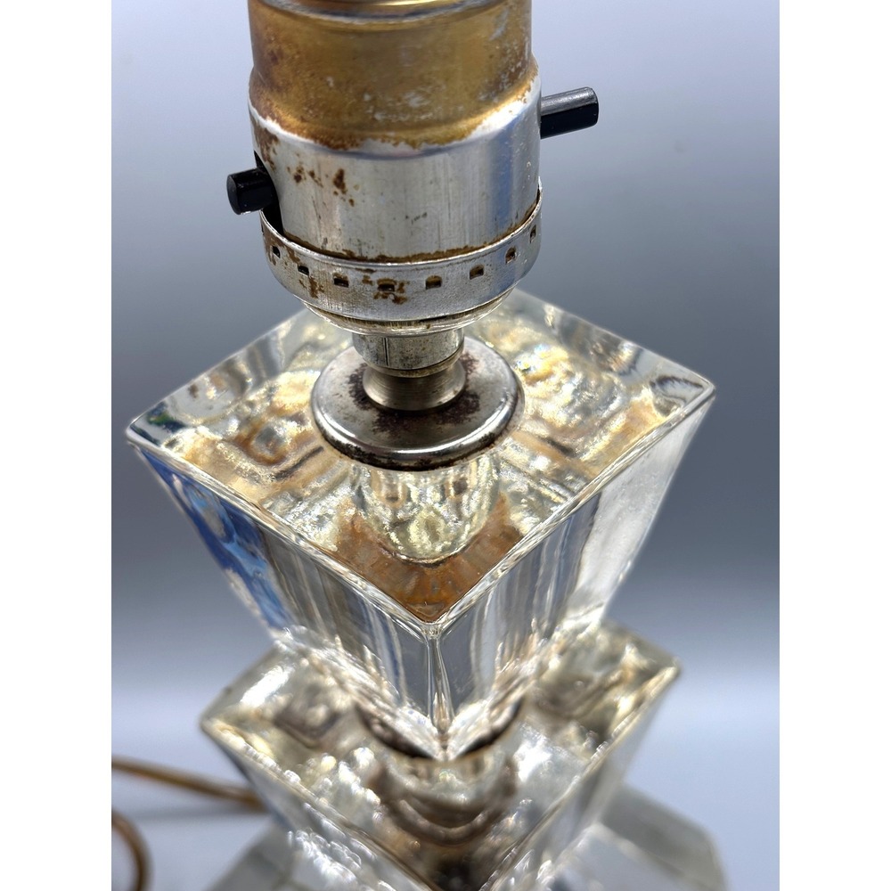Vintage Art Deco Stacked Glass Table Lamp MCM Boudoir Vanity Light - Picture 3 of 9